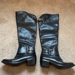 Vince Camuto Black and Gold Knee High Leather Boots